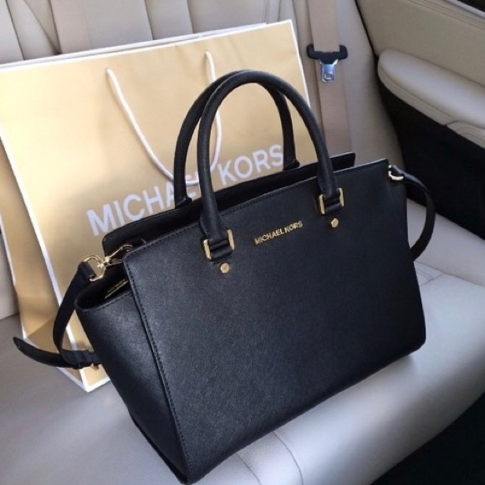 Michael Kors Black Selma Satchel Saffiano Leather Crossbody Bag - Picture 13 of 14